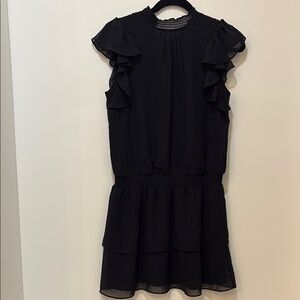 1. State Black Ruffled Mini Dress with Flutter Cap Sleeves